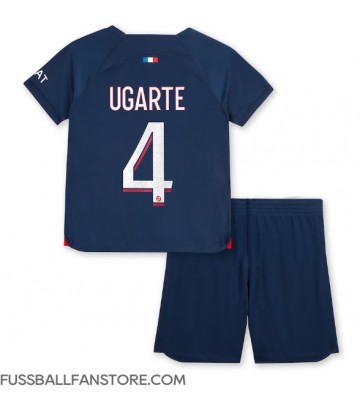 Paris Saint-Germain Manuel Ugarte #4 Replik Heimtrikot Kinder 2023-24 Kurzarm (+ Kurze Hosen)